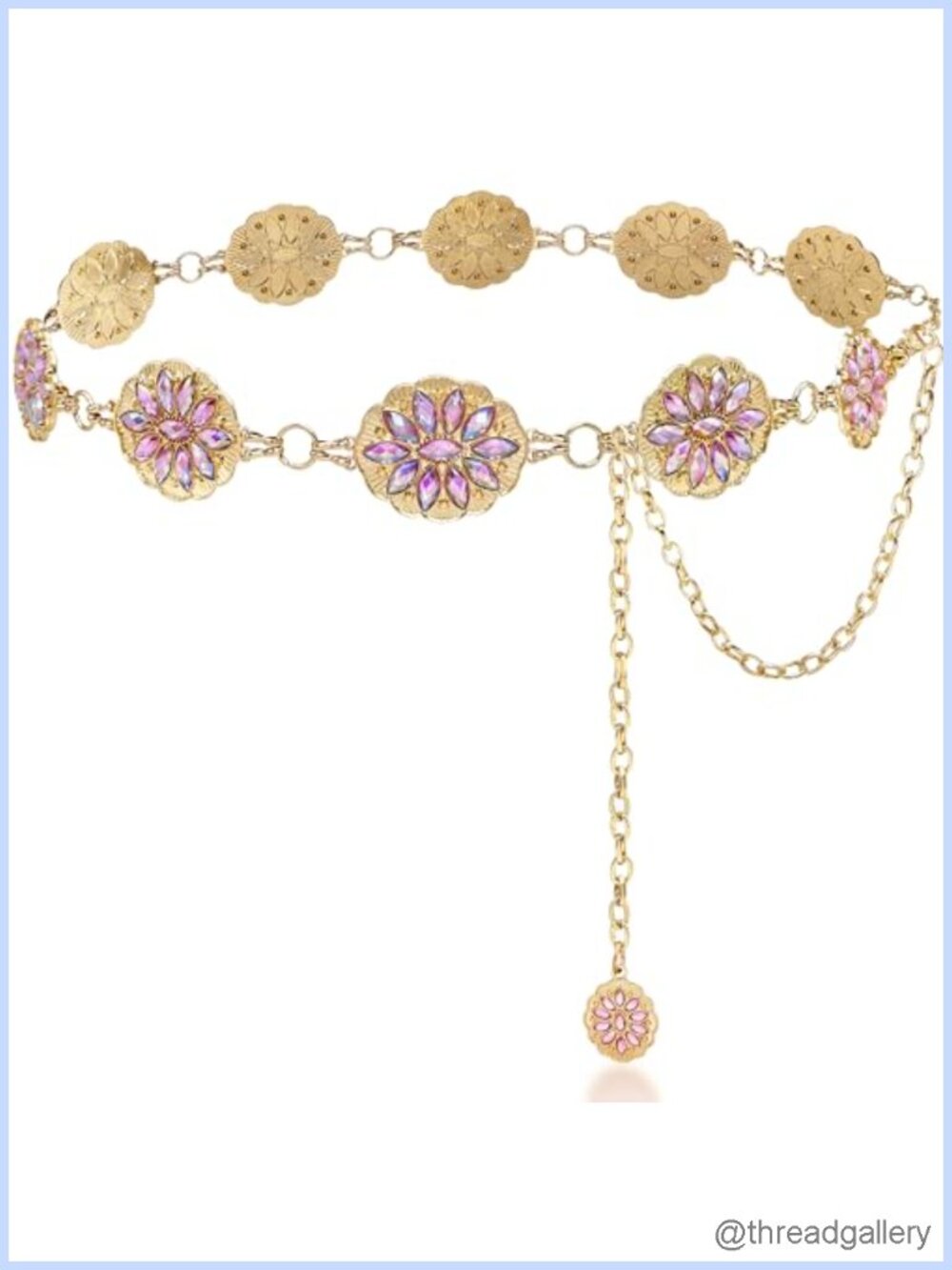 Rhinestone Concho Chain Belt Gold Metal Western Sparkly Waist Chain for Women